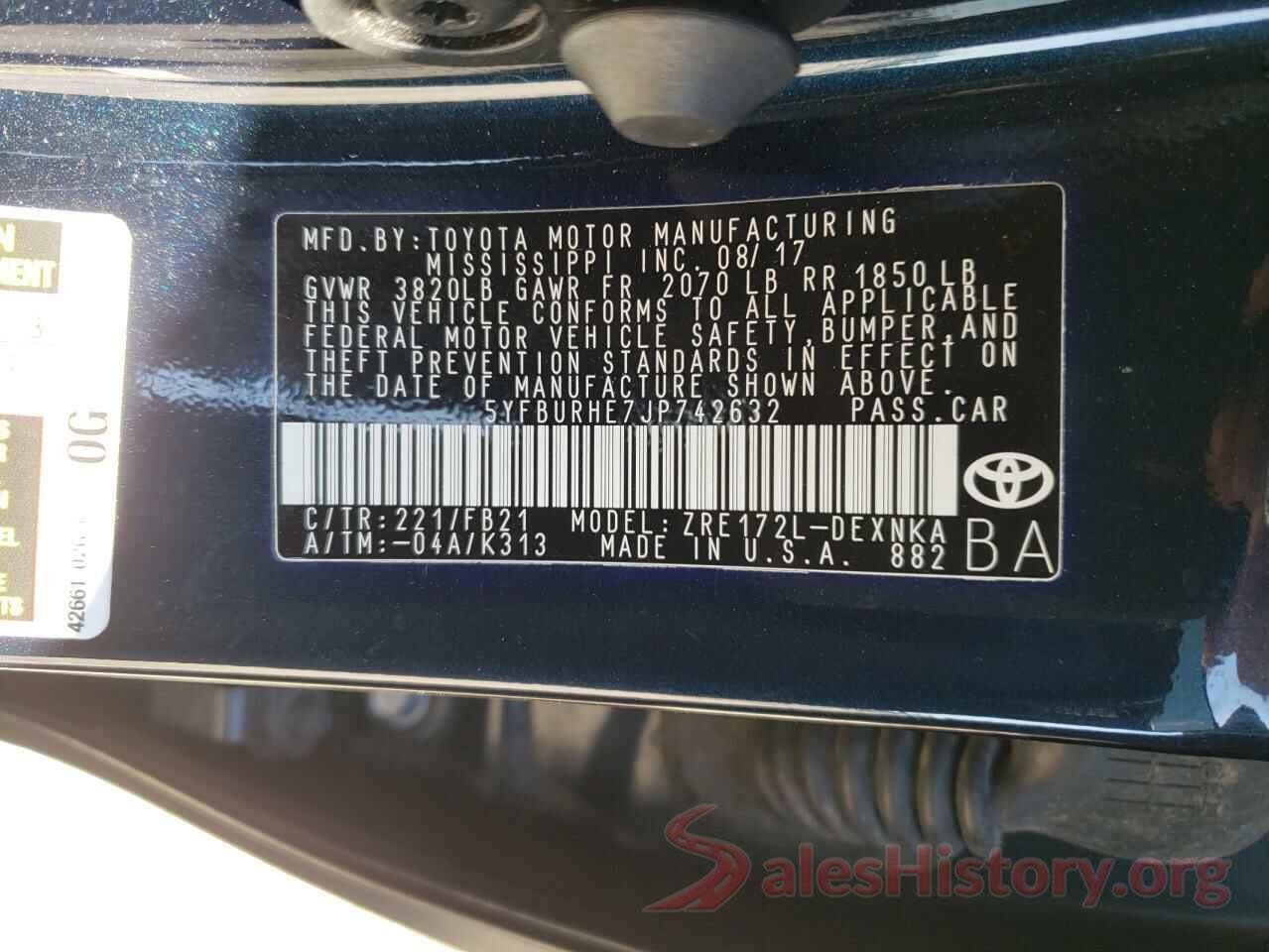 5YFBURHE7JP742632 2018 TOYOTA COROLLA