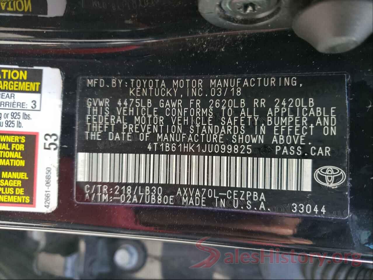 4T1B61HK1JU099825 2018 TOYOTA CAMRY