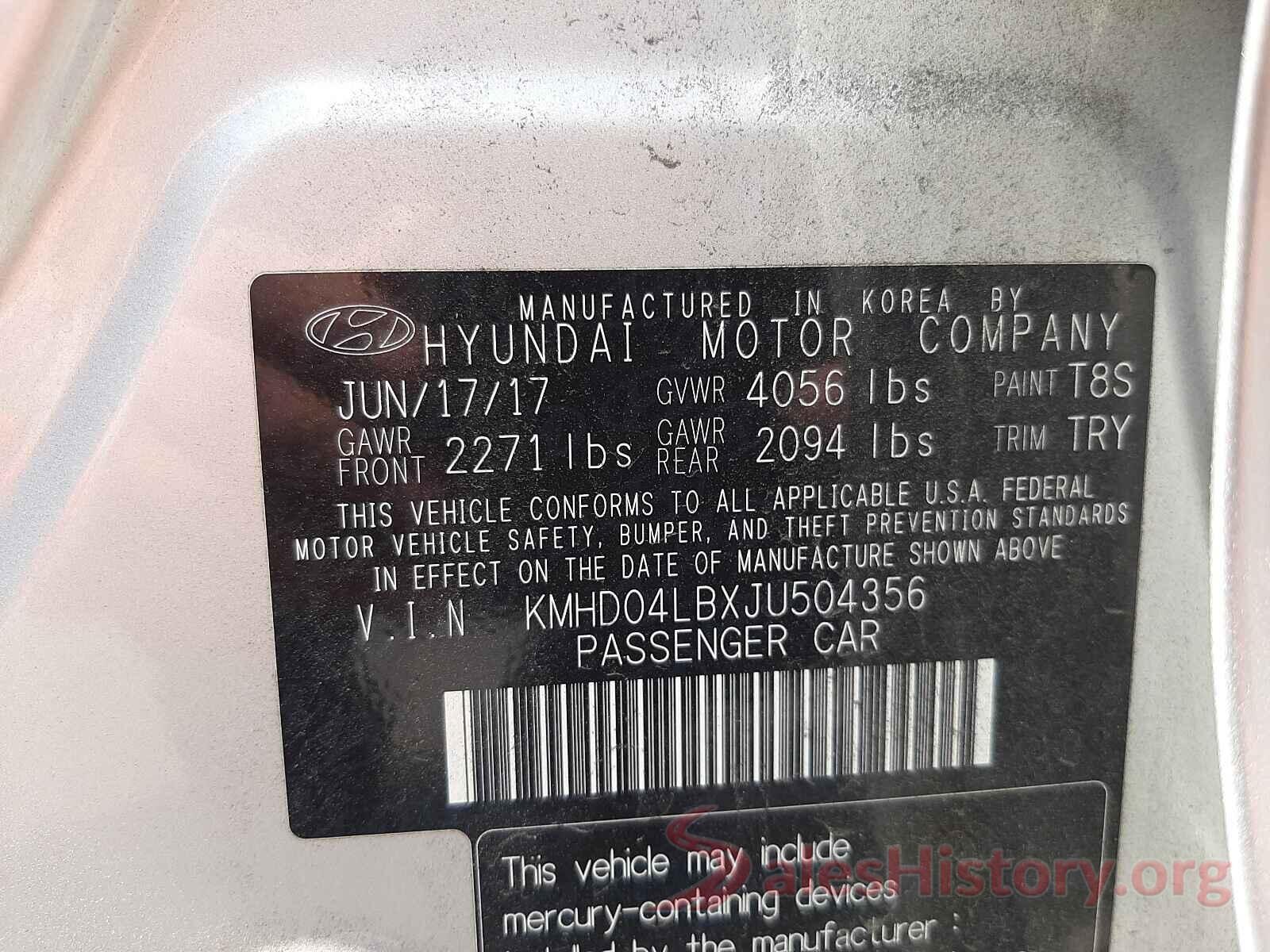 KMHD04LBXJU504356 2018 HYUNDAI ELANTRA