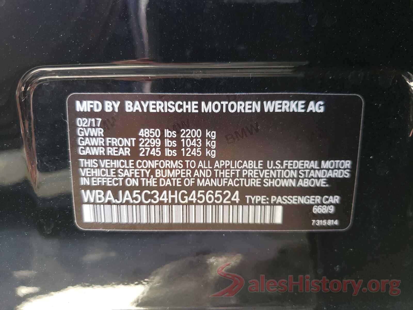 WBAJA5C34HG456524 2017 BMW 5 SERIES