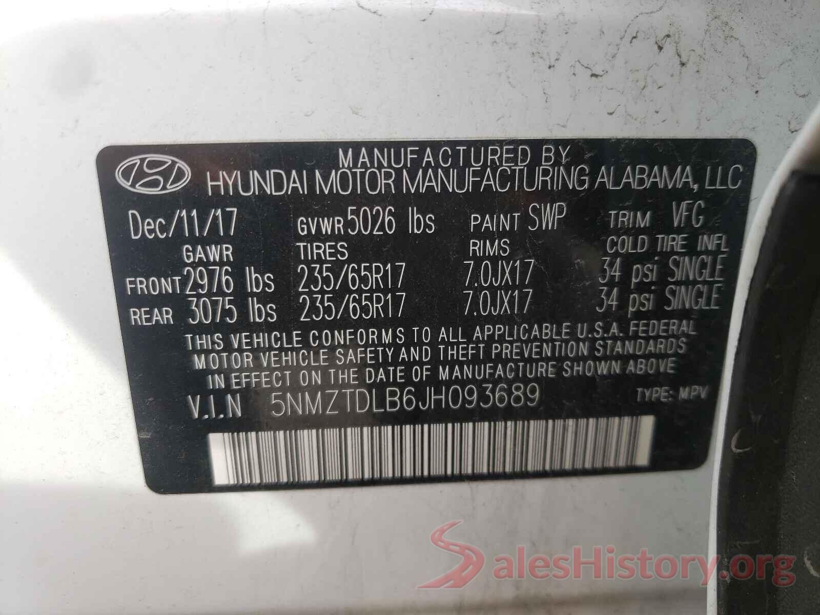 5NMZTDLB6JH093689 2018 HYUNDAI SANTA FE