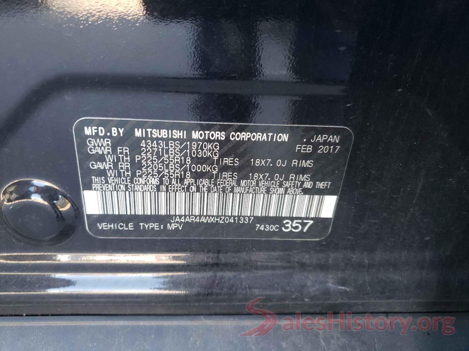 JA4AR4AWXHZ041337 2017 MITSUBISHI OUTLANDER