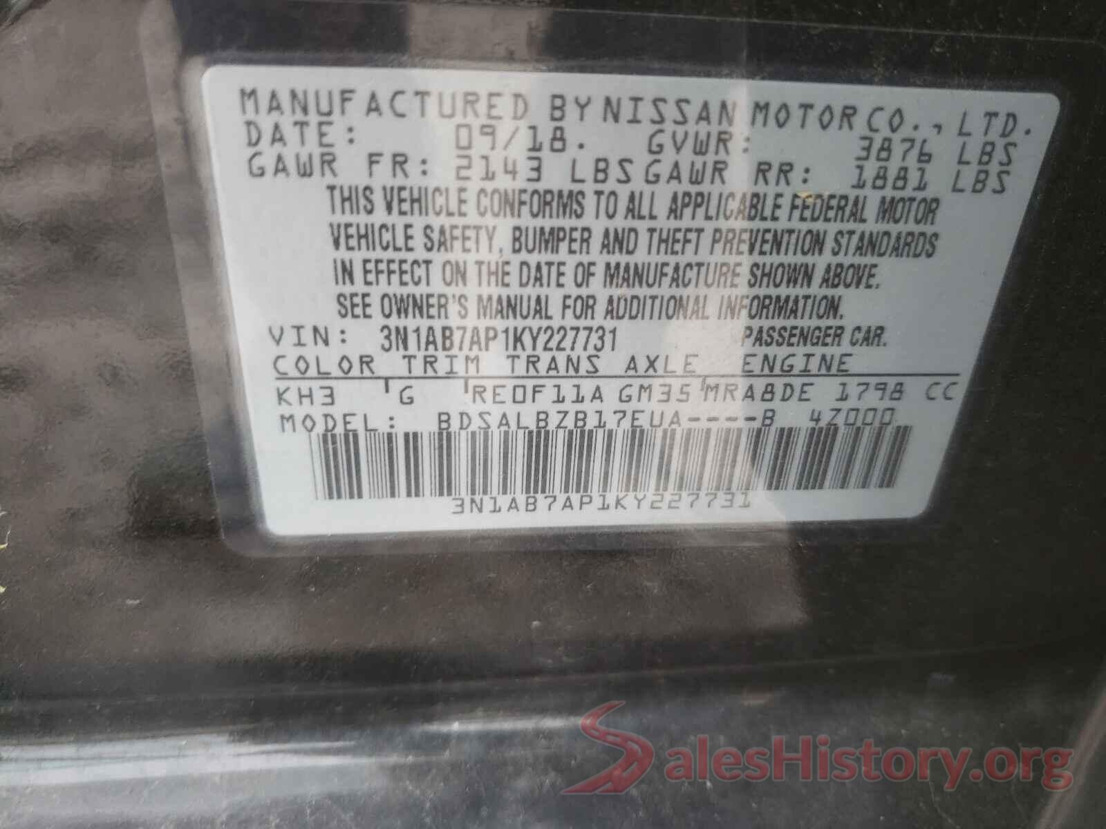 3N1AB7AP1KY227731 2019 NISSAN SENTRA