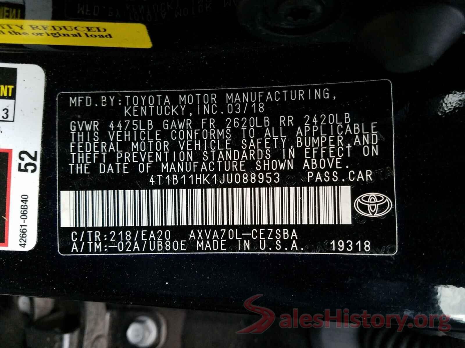 4T1B11HK1JU088953 2018 TOYOTA CAMRY