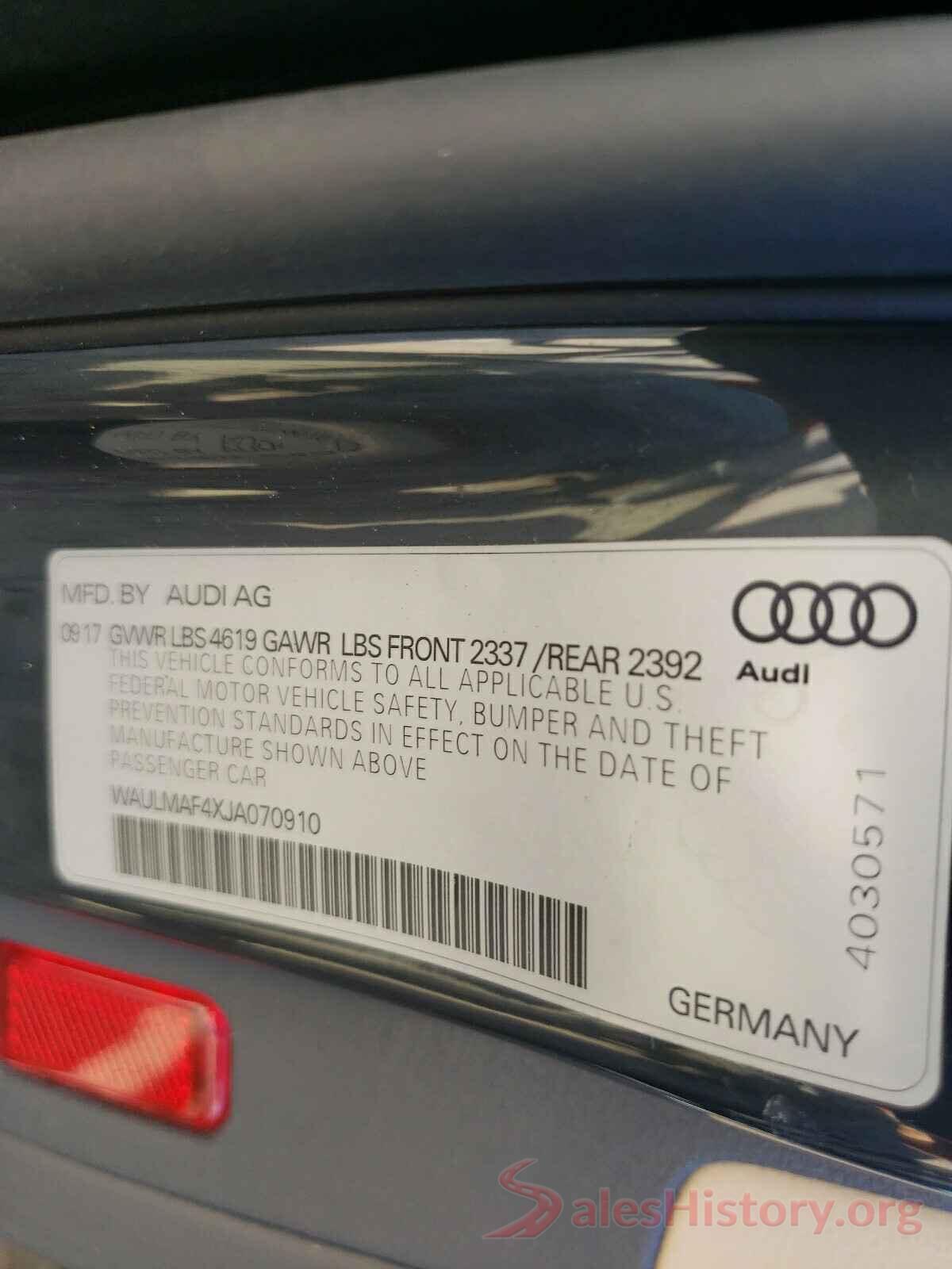 WAULMAF4XJA070910 2018 AUDI A4