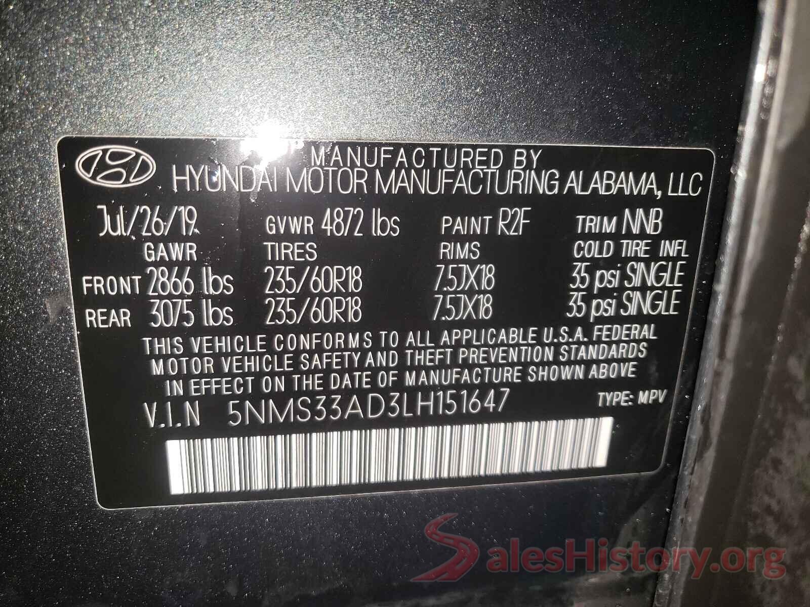 5NMS33AD3LH151647 2020 HYUNDAI SANTA FE