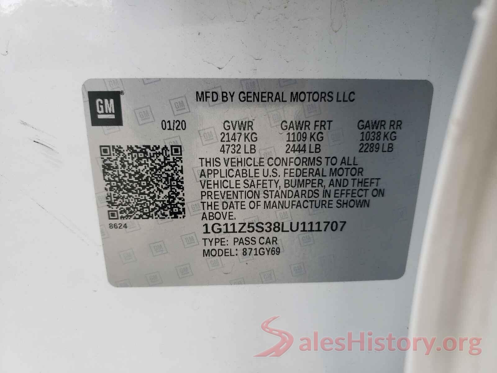 1G11Z5S38LU111707 2020 CHEVROLET IMPALA