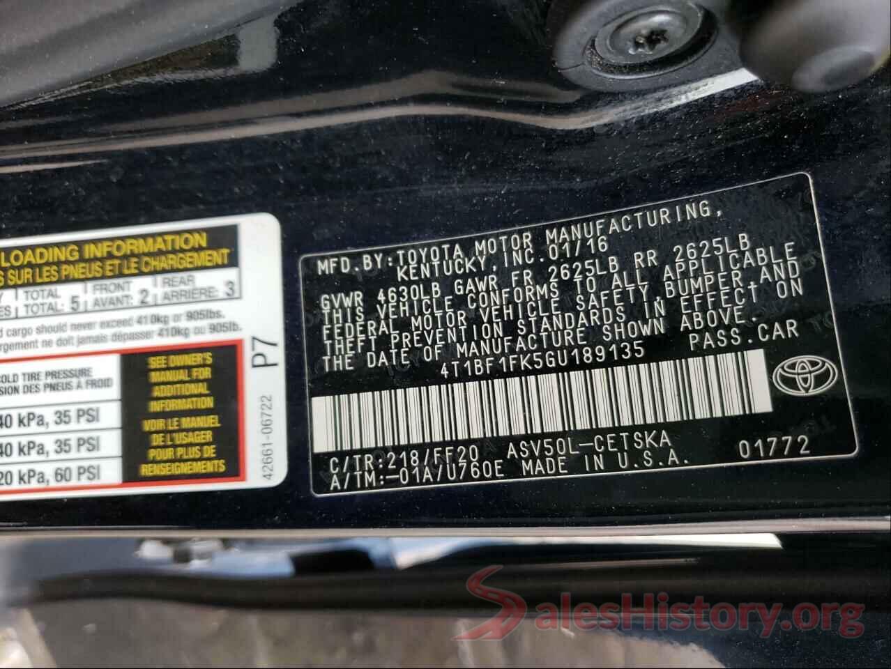 4T1BF1FK5GU189135 2016 TOYOTA CAMRY