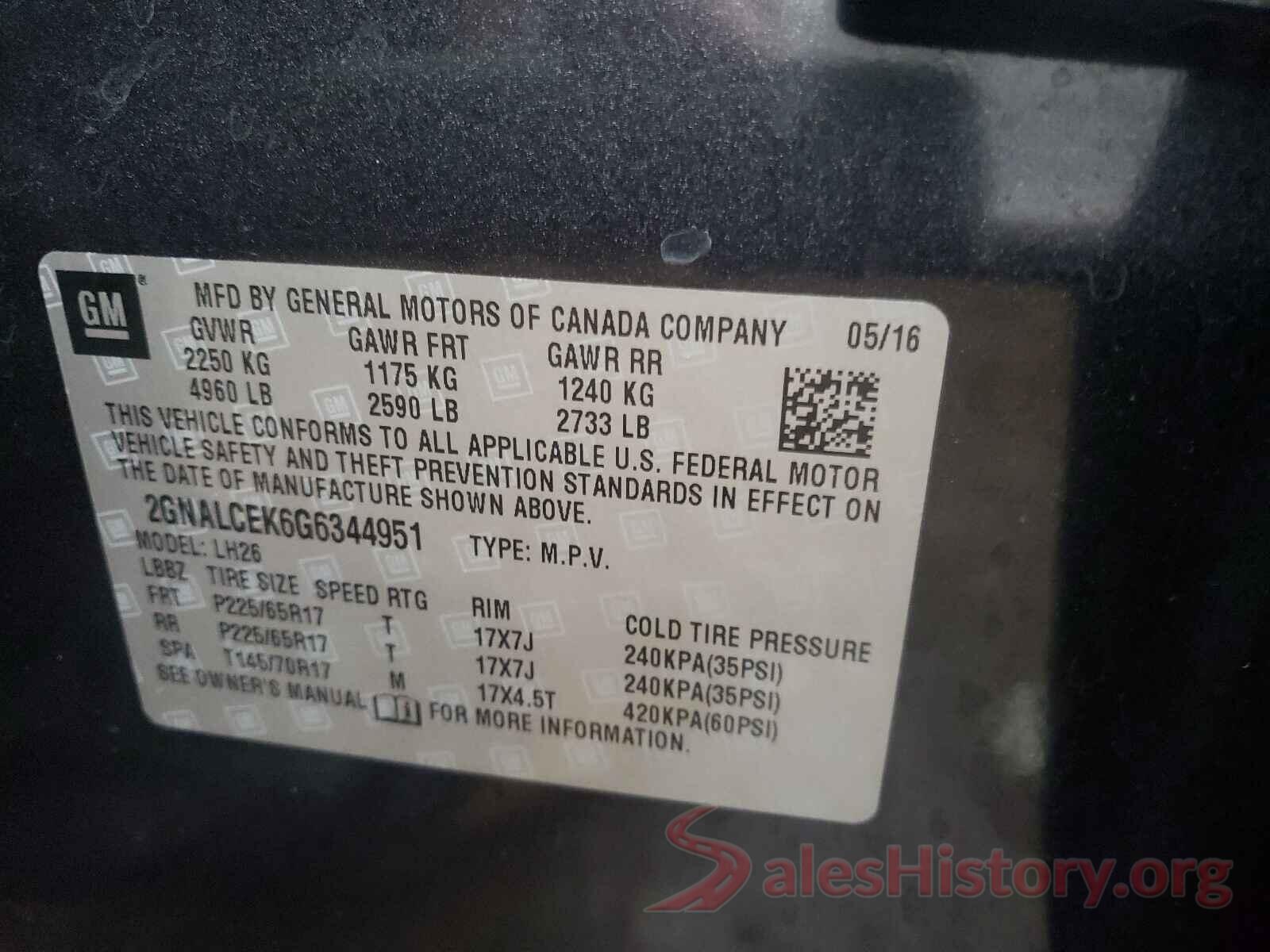 2GNALCEK6G6344951 2016 CHEVROLET EQUINOX