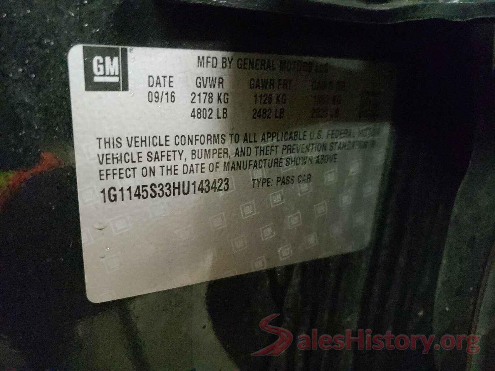 1G1145S33HU143423 2017 CHEVROLET IMPALA