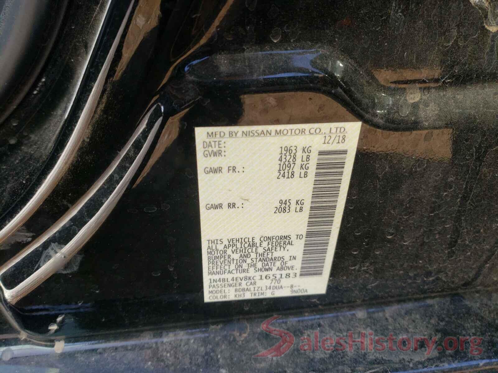 1N4BL4EV8KC165183 2019 NISSAN ALTIMA