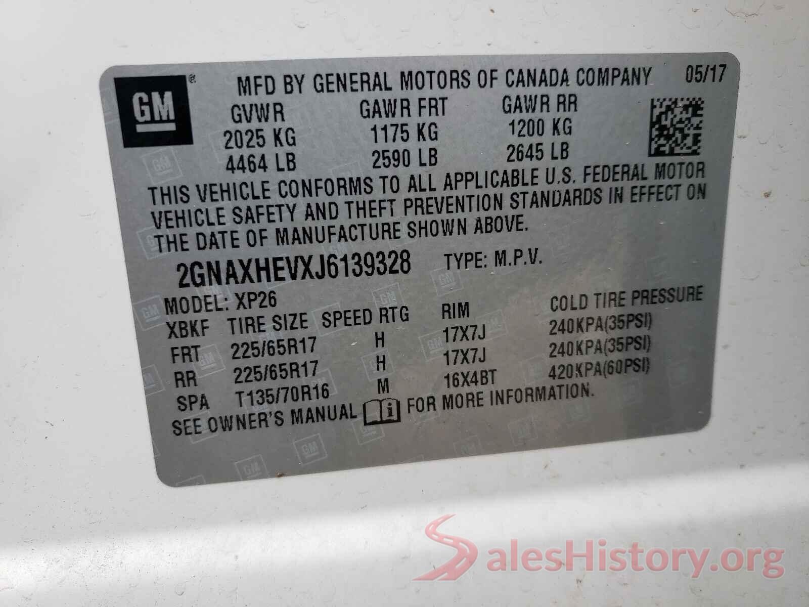 2GNAXHEVXJ6139328 2018 CHEVROLET EQUINOX