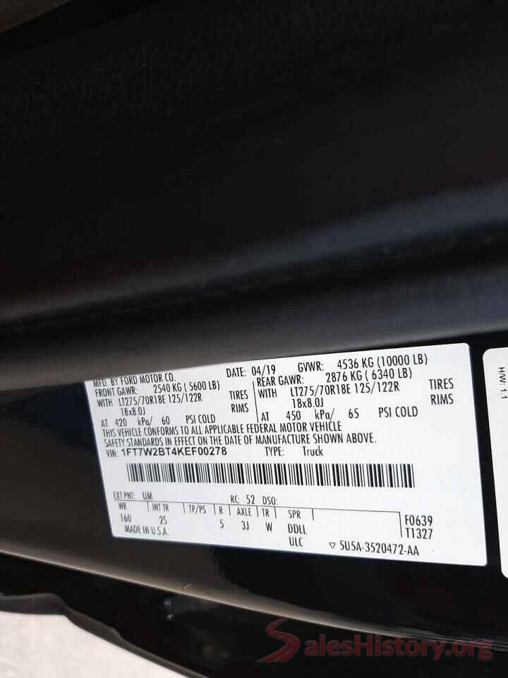 1FT7W2BT4KEF00278 2019 FORD F250