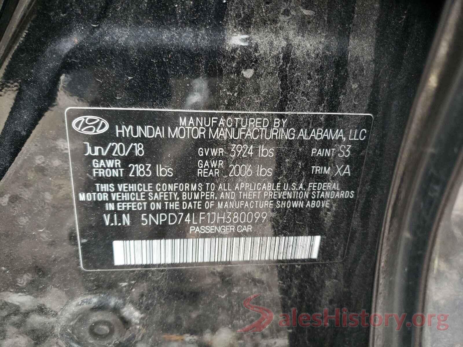 5NPD74LF1JH380099 2018 HYUNDAI ELANTRA