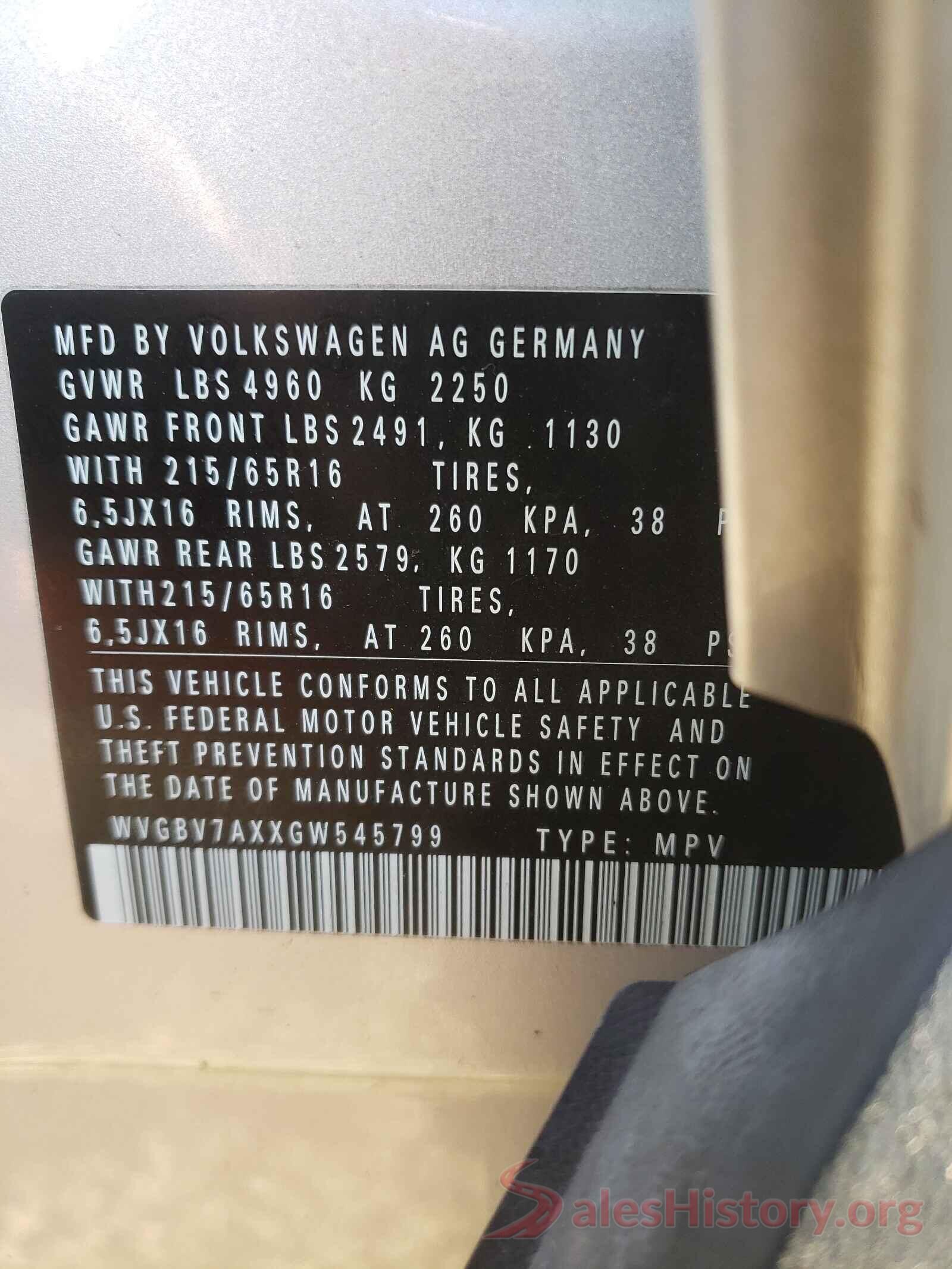 WVGBV7AXXGW545799 2016 VOLKSWAGEN TIGUAN