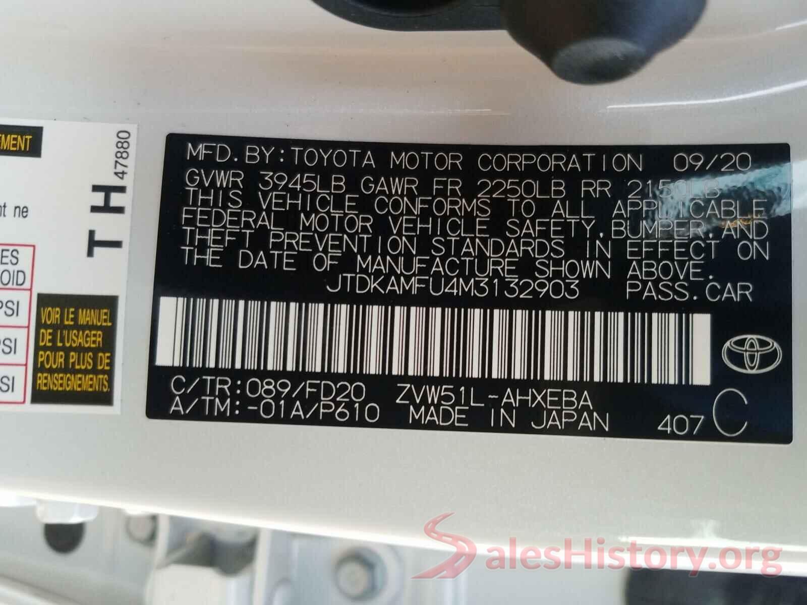 JTDKAMFU4M3132903 2021 TOYOTA PRIUS