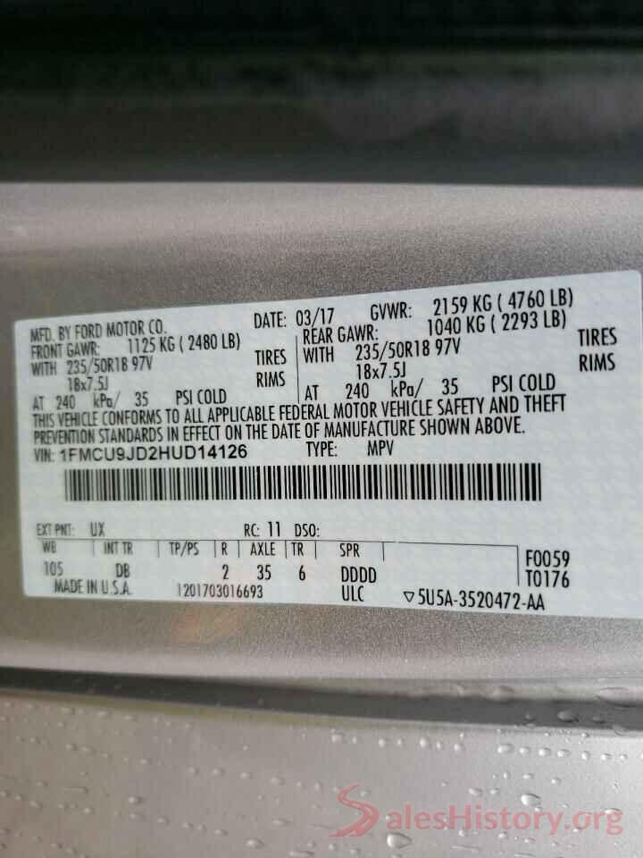 1FMCU9JD2HUD14126 2017 FORD ESCAPE