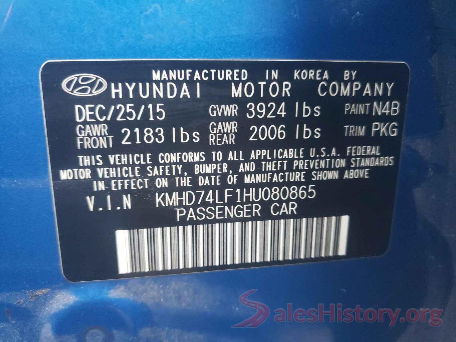 KMHD74LF1HU080865 2017 HYUNDAI ELANTRA