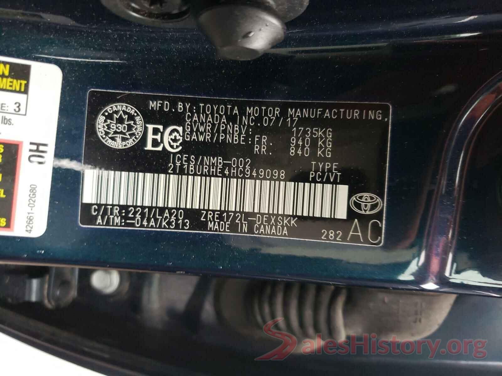 2T1BURHE4HC949098 2017 TOYOTA COROLLA