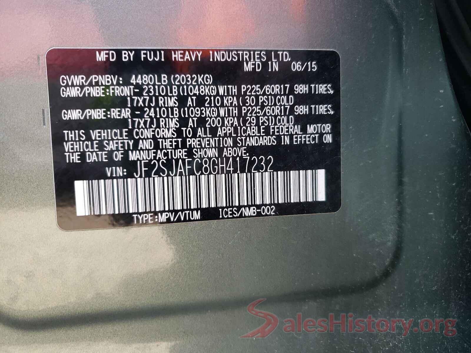 JF2SJAFC8GH417232 2016 SUBARU FORESTER