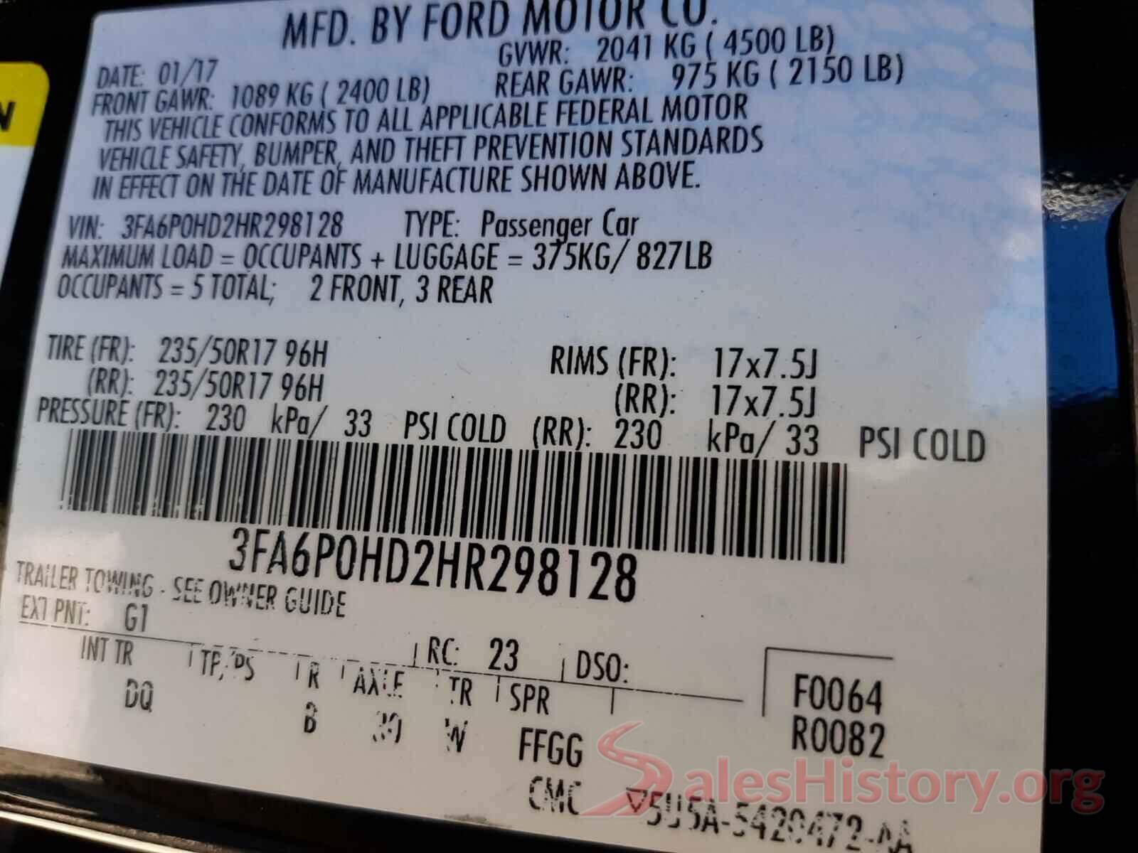 3FA6P0HD2HR298128 2017 FORD FUSION