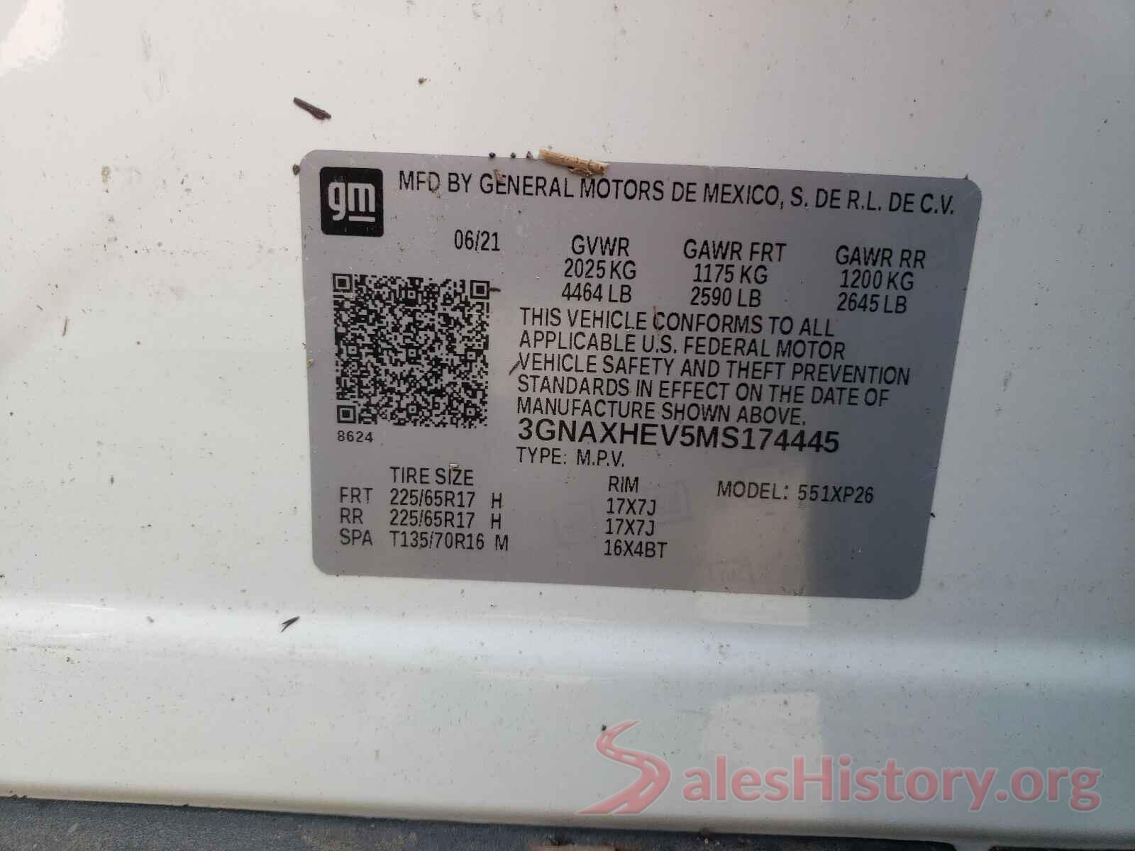 3GNAXHEV5MS174445 2021 CHEVROLET EQUINOX