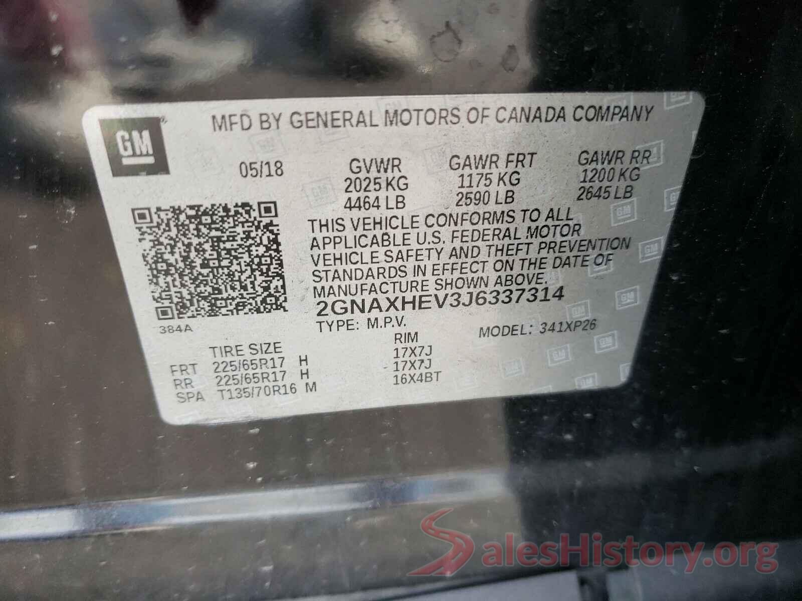 2GNAXHEV3J6337314 2018 CHEVROLET EQUINOX