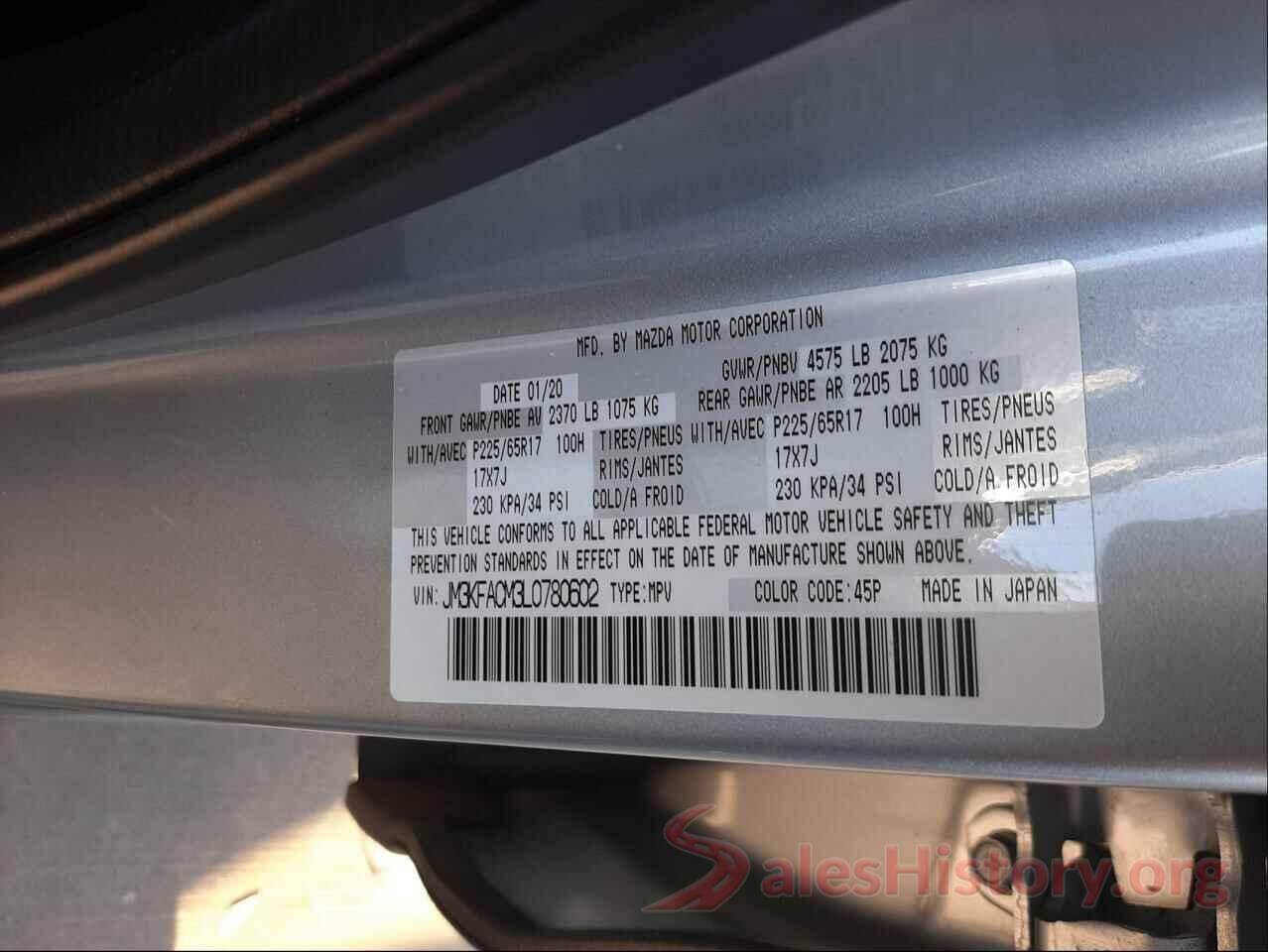 JM3KFACM3L0780602 2020 MAZDA CX-5