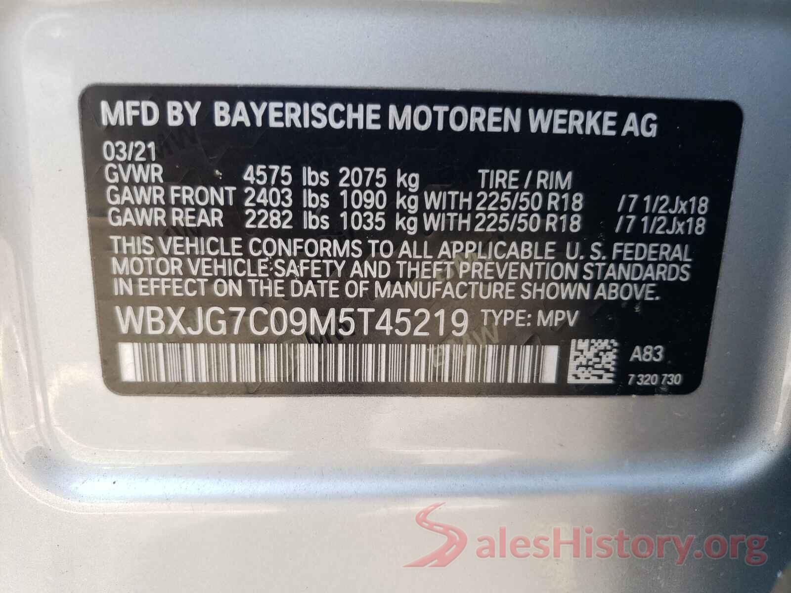 WBXJG7C09M5T45219 2021 BMW X1