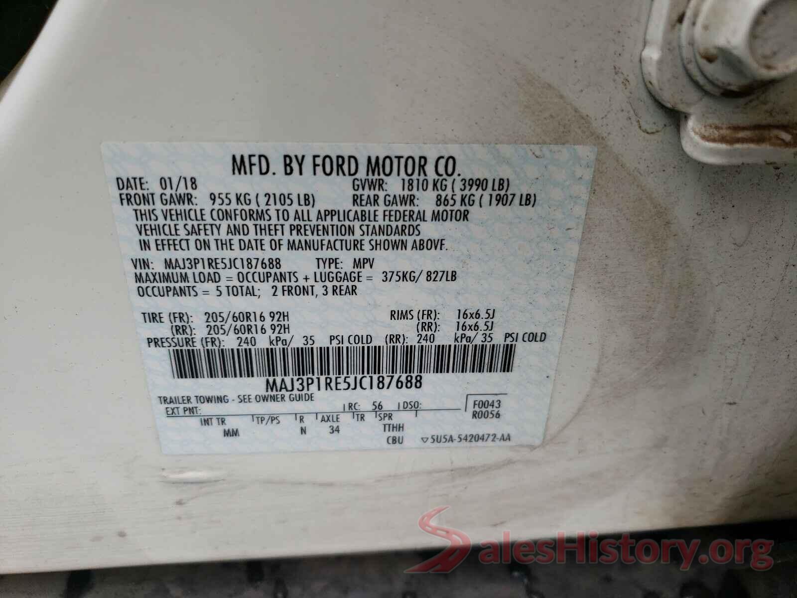 MAJ3P1RE5JC187688 2018 FORD ALL OTHER