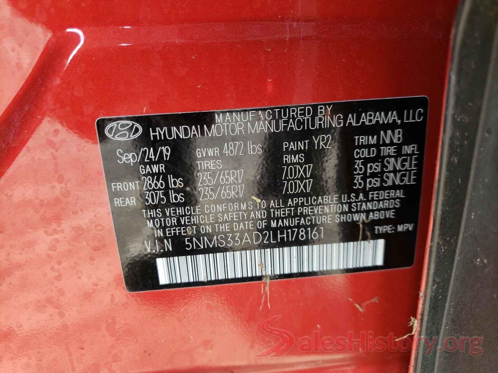 5NMS33AD2LH178161 2020 HYUNDAI SANTA FE