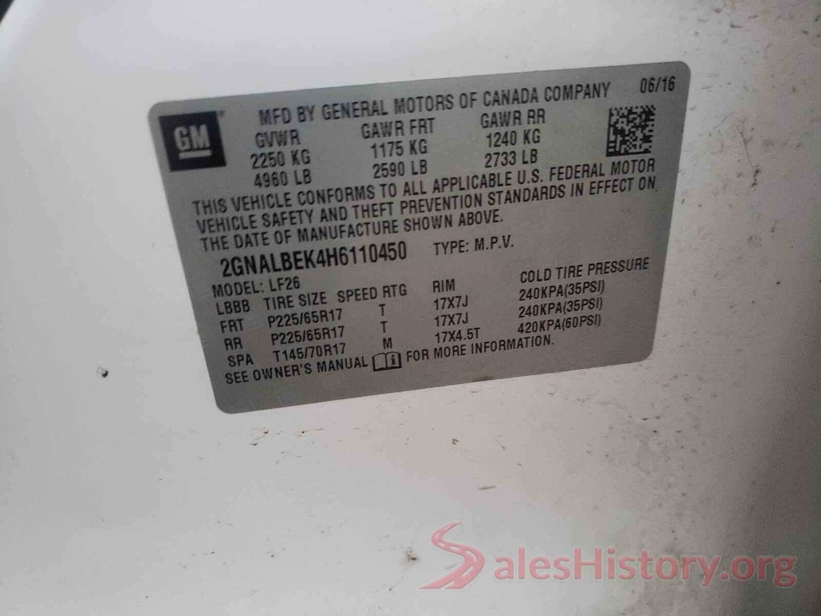 2GNALBEK4H6110450 2017 CHEVROLET EQUINOX