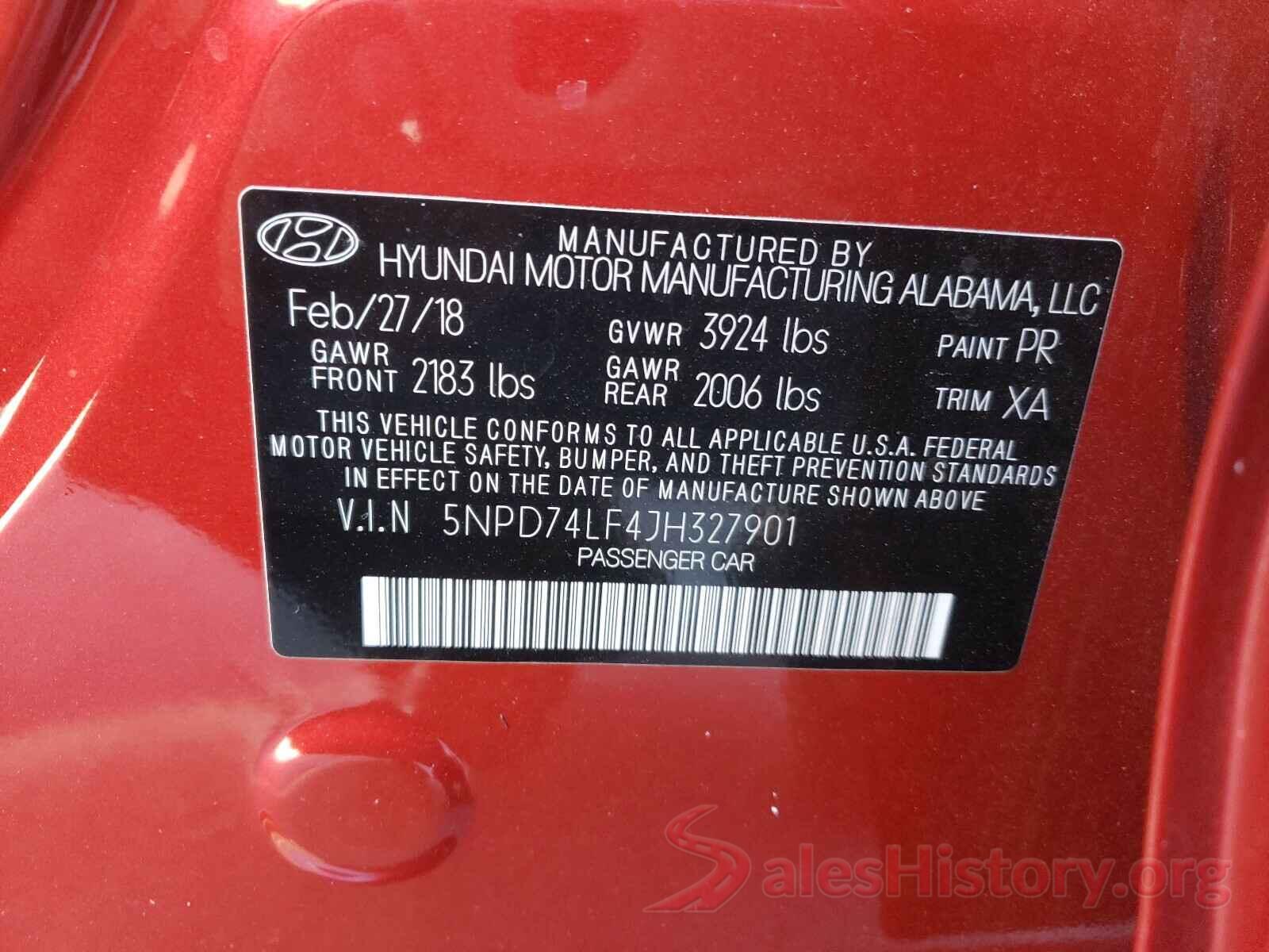 5NPD74LF4JH327901 2018 HYUNDAI ELANTRA