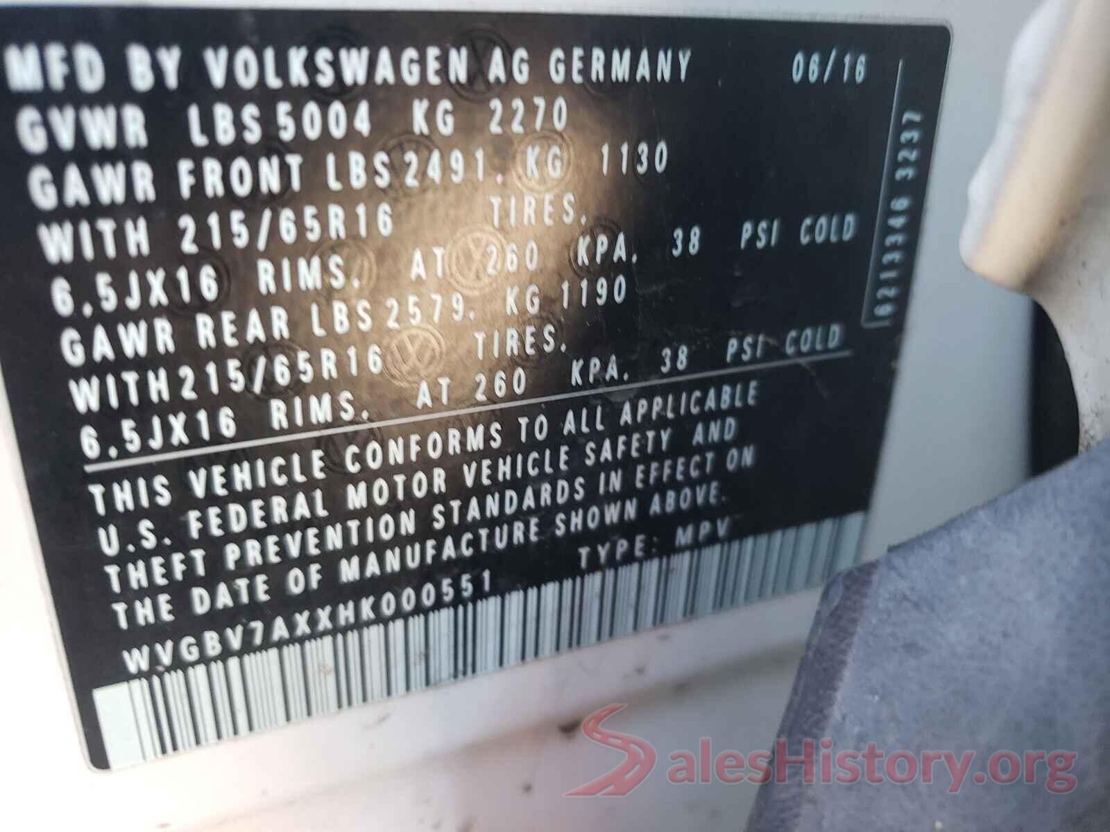 WVGBV7AXXHK000551 2017 VOLKSWAGEN TIGUAN