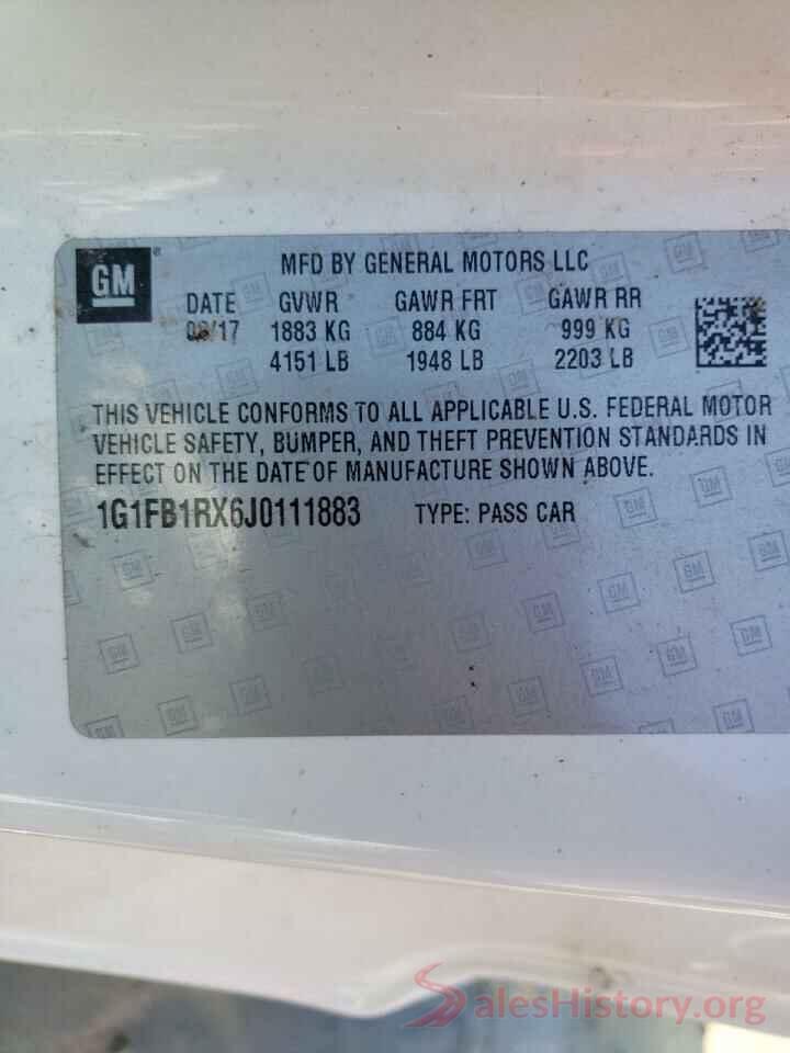 1G1FB1RX6J0111883 2018 CHEVROLET CAMARO