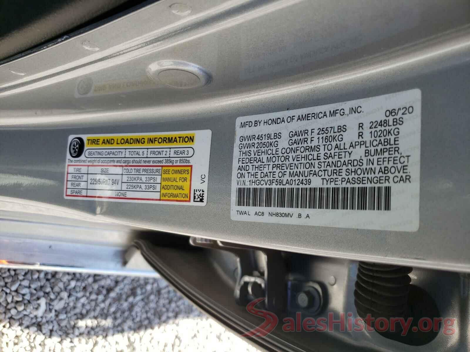 1HGCV3F59LA012439 2020 HONDA ACCORD