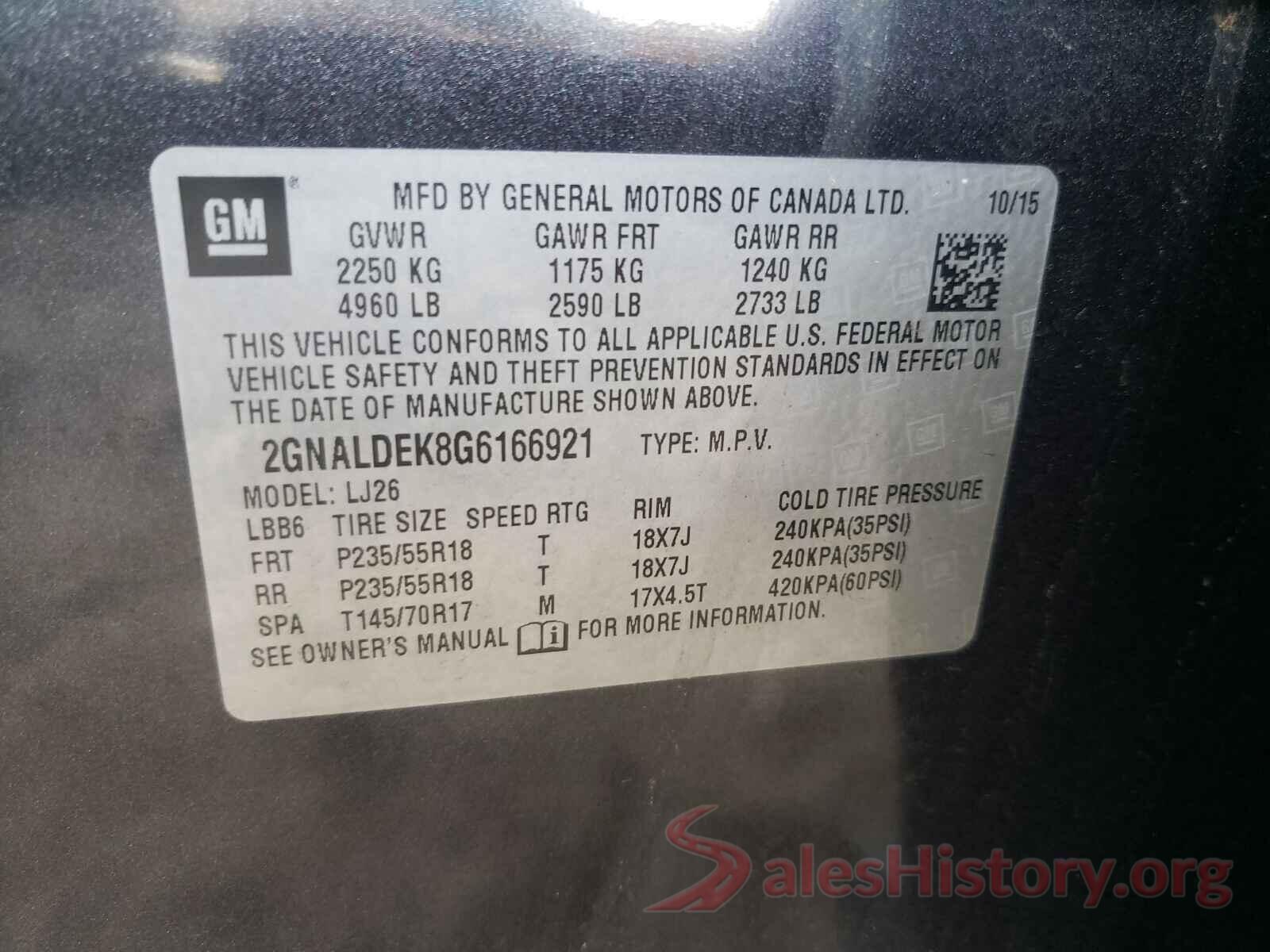 2GNALDEK8G6166921 2016 CHEVROLET EQUINOX