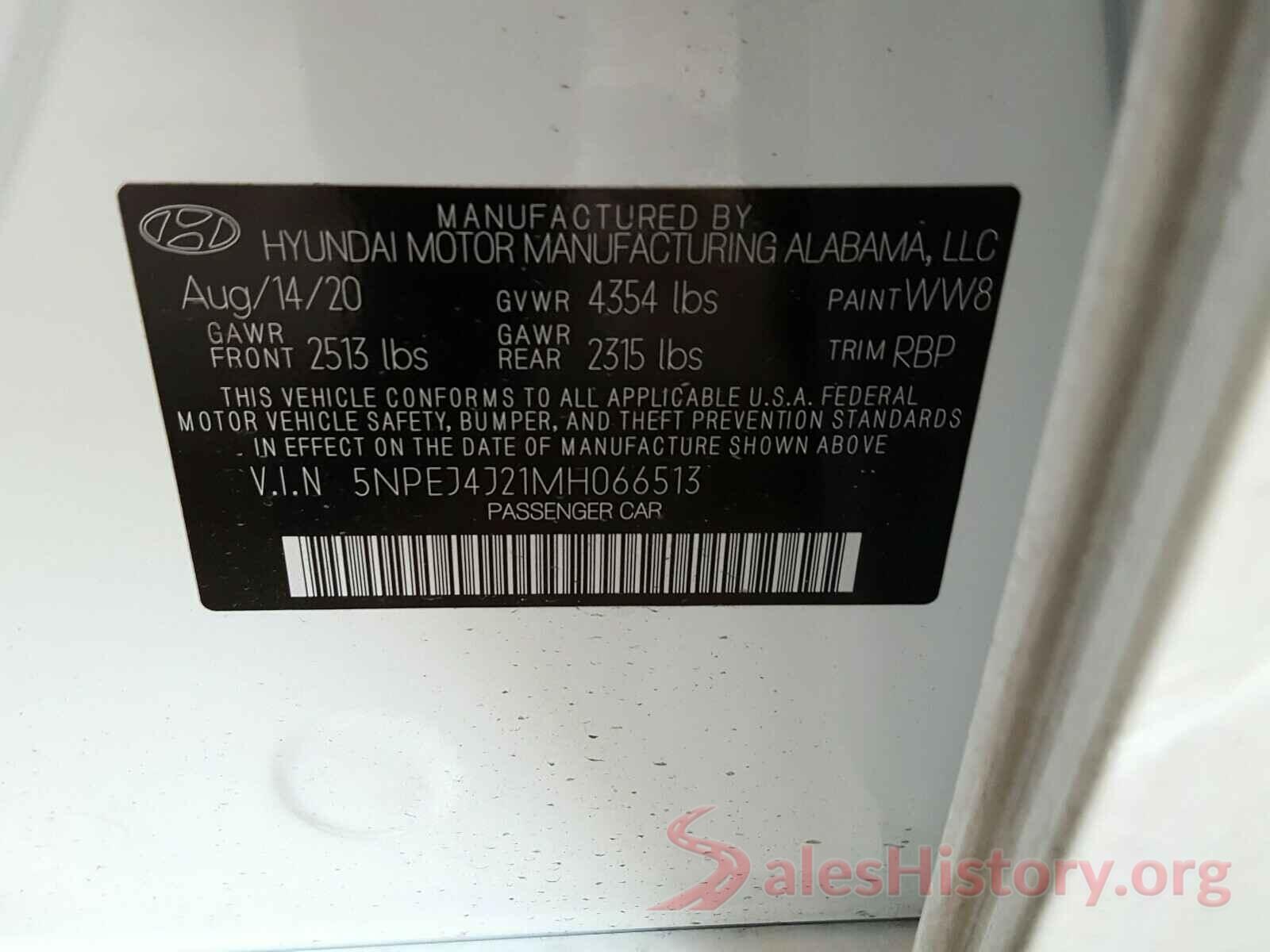 5NPEJ4J21MH066513 2021 HYUNDAI SONATA