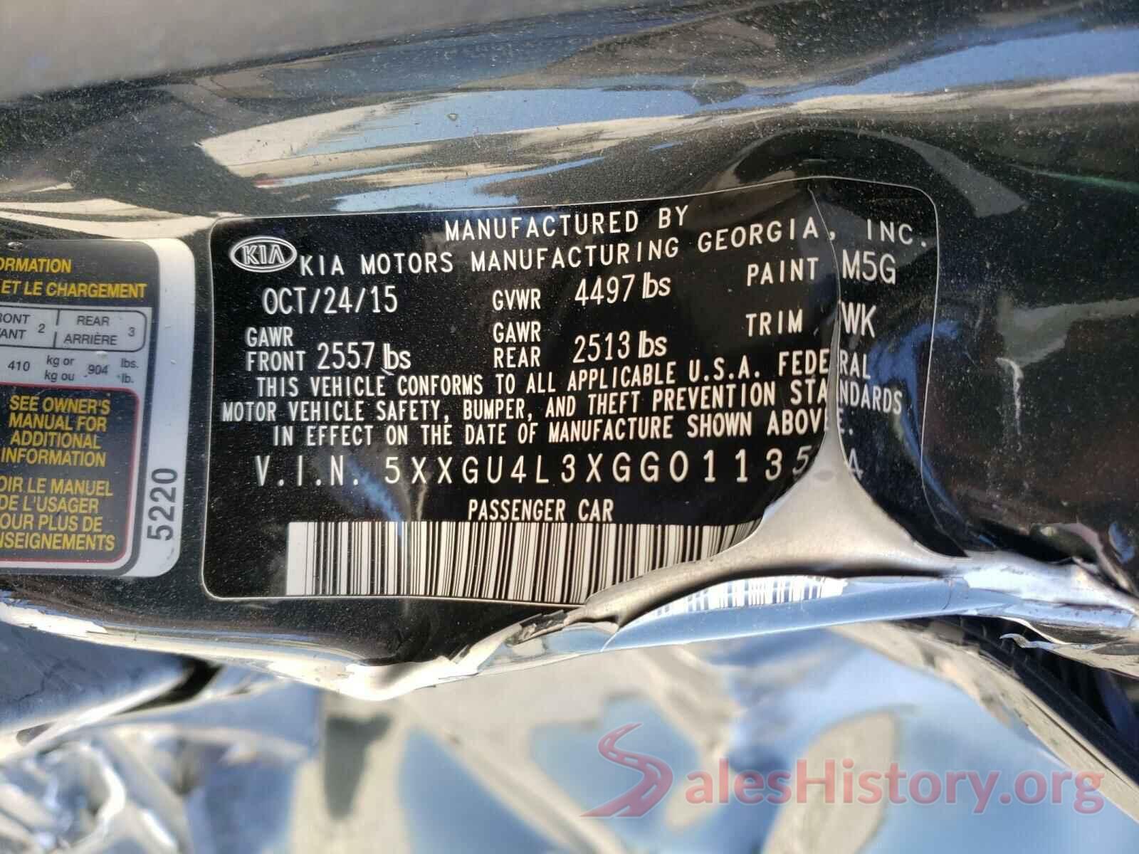 5XXGU4L3XGG011354 2016 KIA OPTIMA