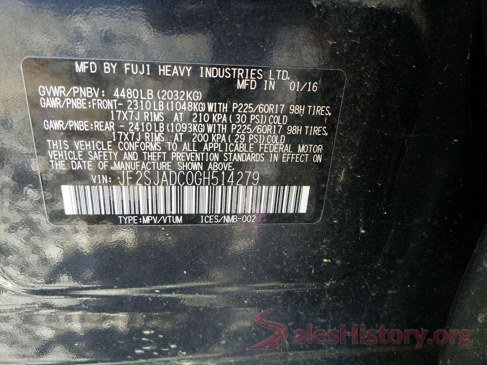 JF2SJADC0GH514279 2016 SUBARU FORESTER