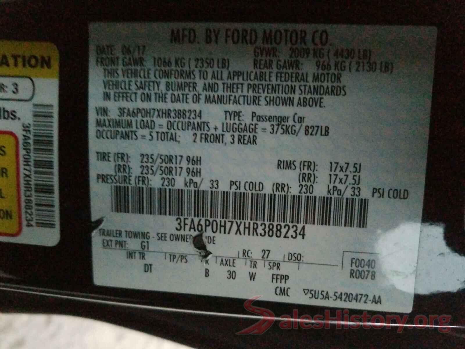 3FA6P0H7XHR388234 2017 FORD FUSION