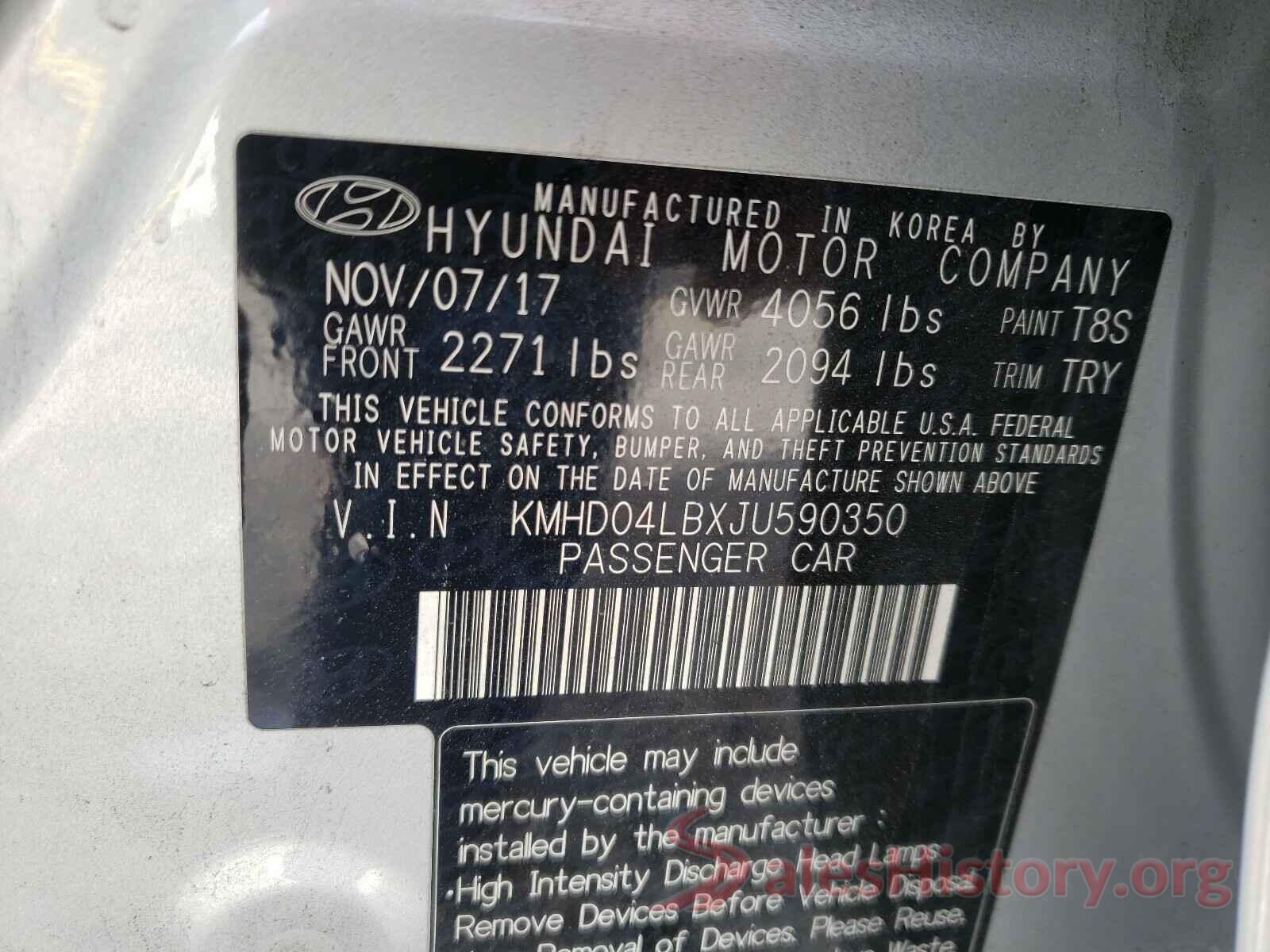 KMHD04LBXJU590350 2018 HYUNDAI ELANTRA