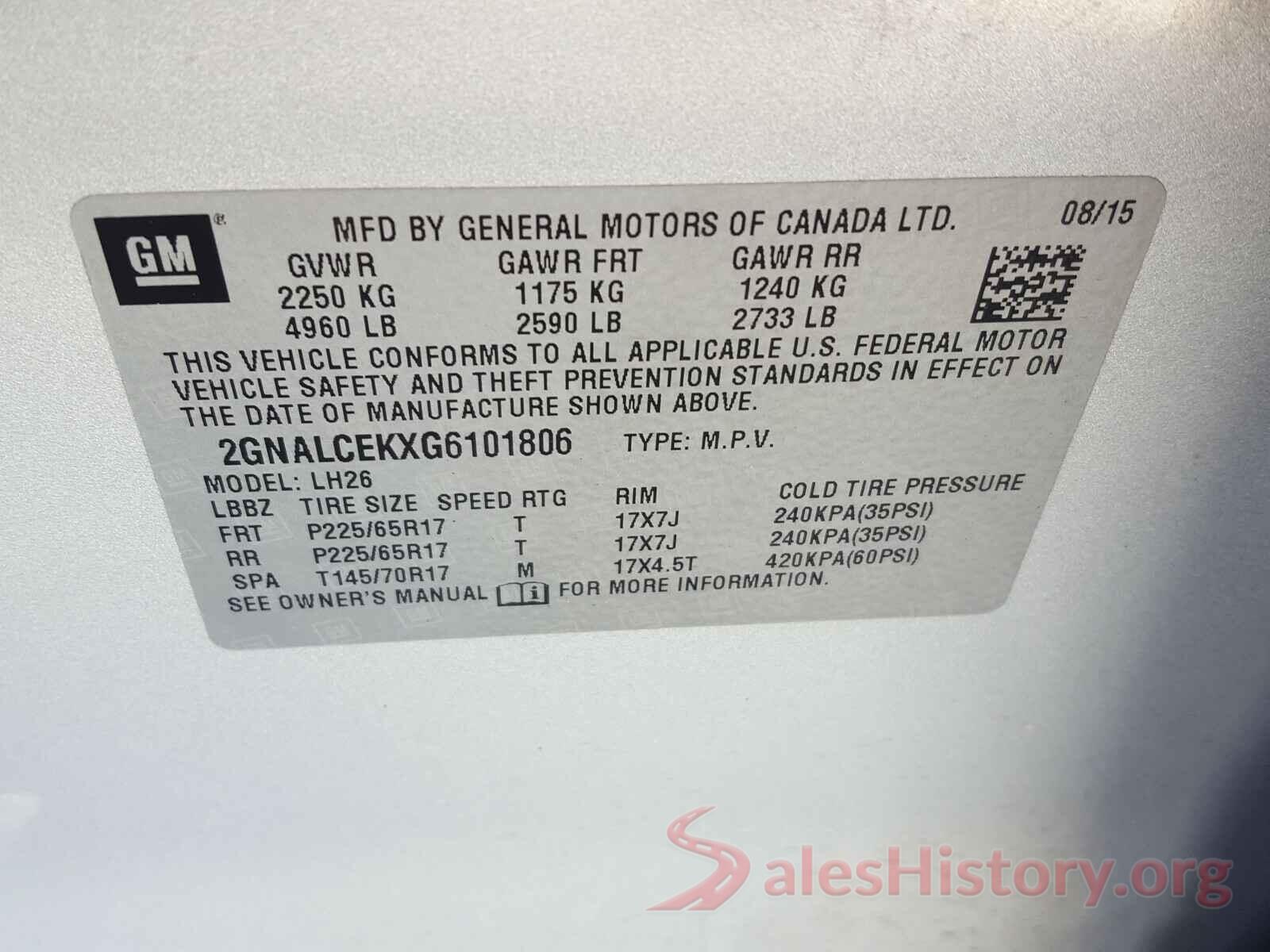 2GNALCEKXG6101806 2016 CHEVROLET EQUINOX