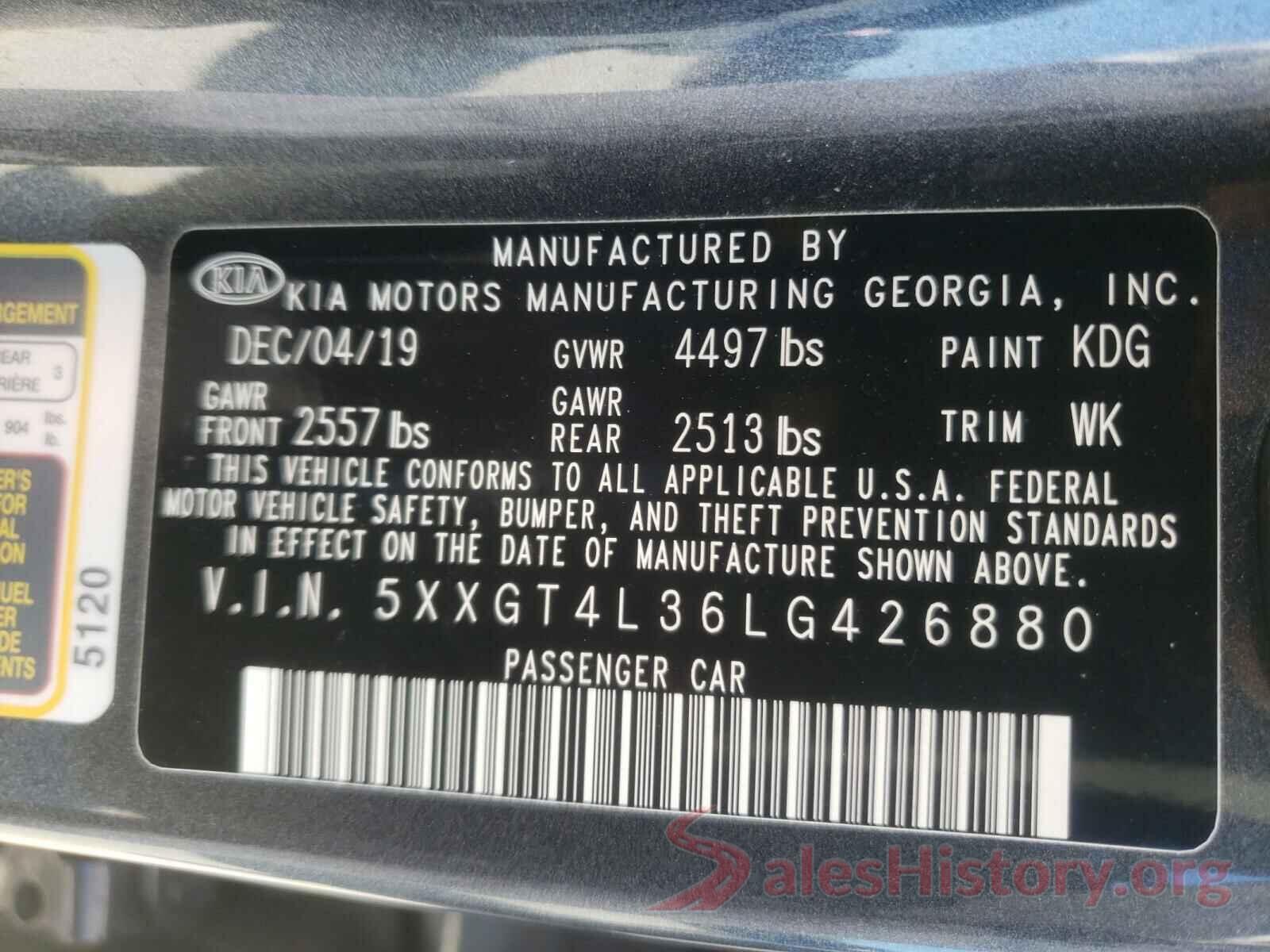 5XXGT4L36LG426880 2020 KIA OPTIMA