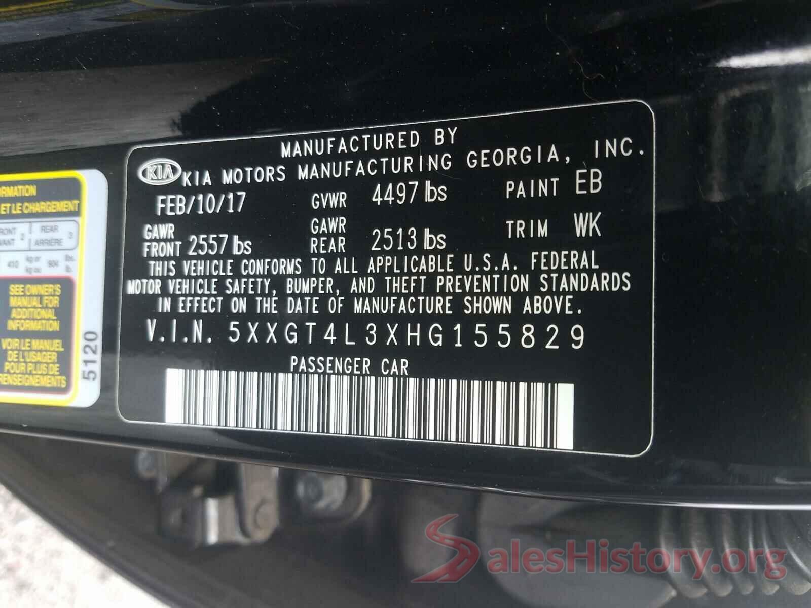 5XXGT4L3XHG155829 2017 KIA OPTIMA