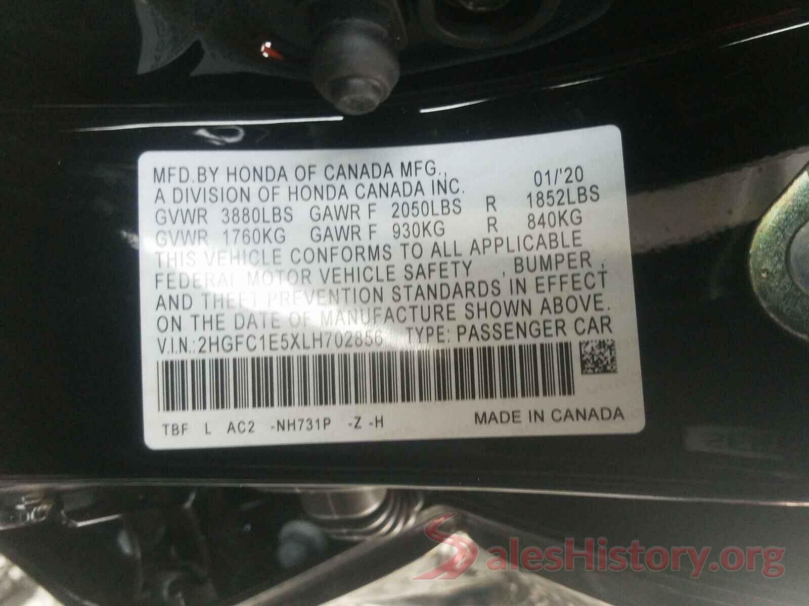 2HGFC1E5XLH702856 2020 HONDA CIVIC