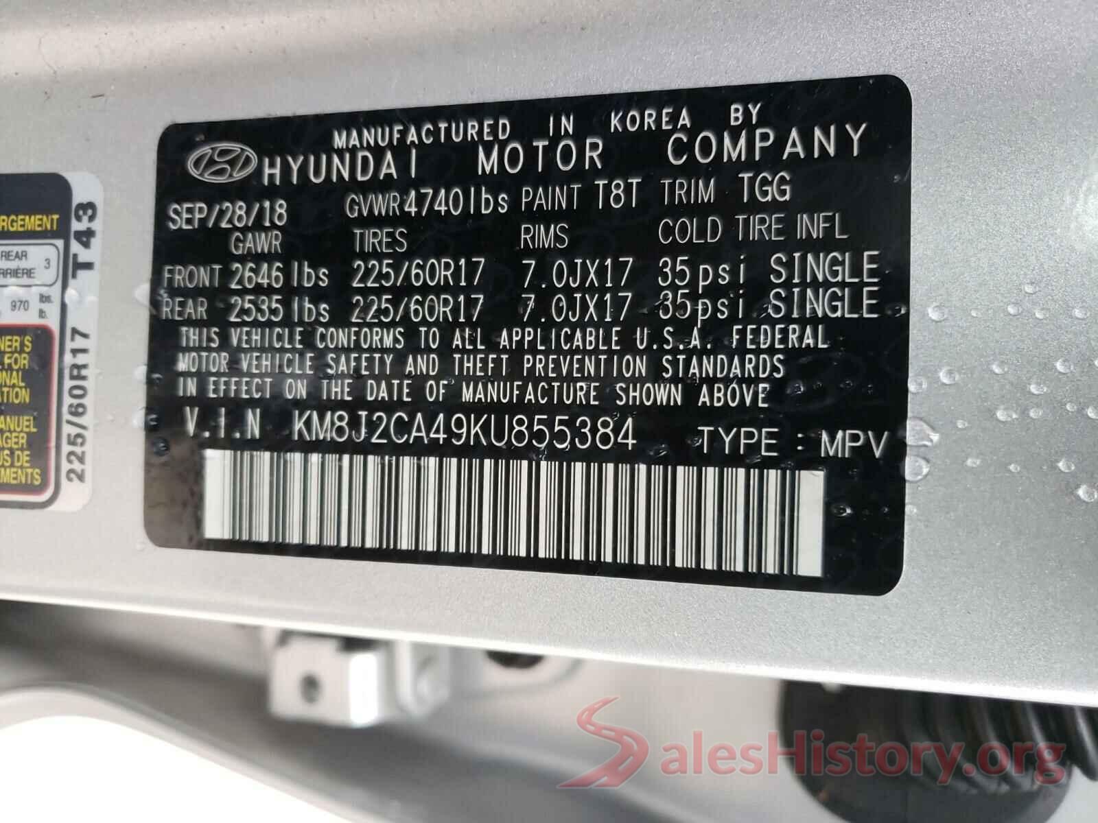 KM8J2CA49KU855384 2019 HYUNDAI TUCSON