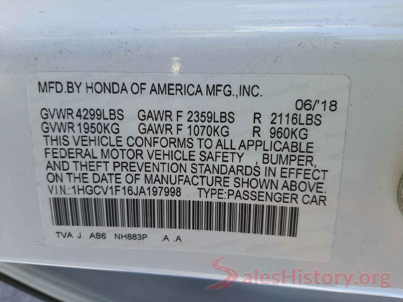 1HGCV1F16JA197998 2018 HONDA ACCORD