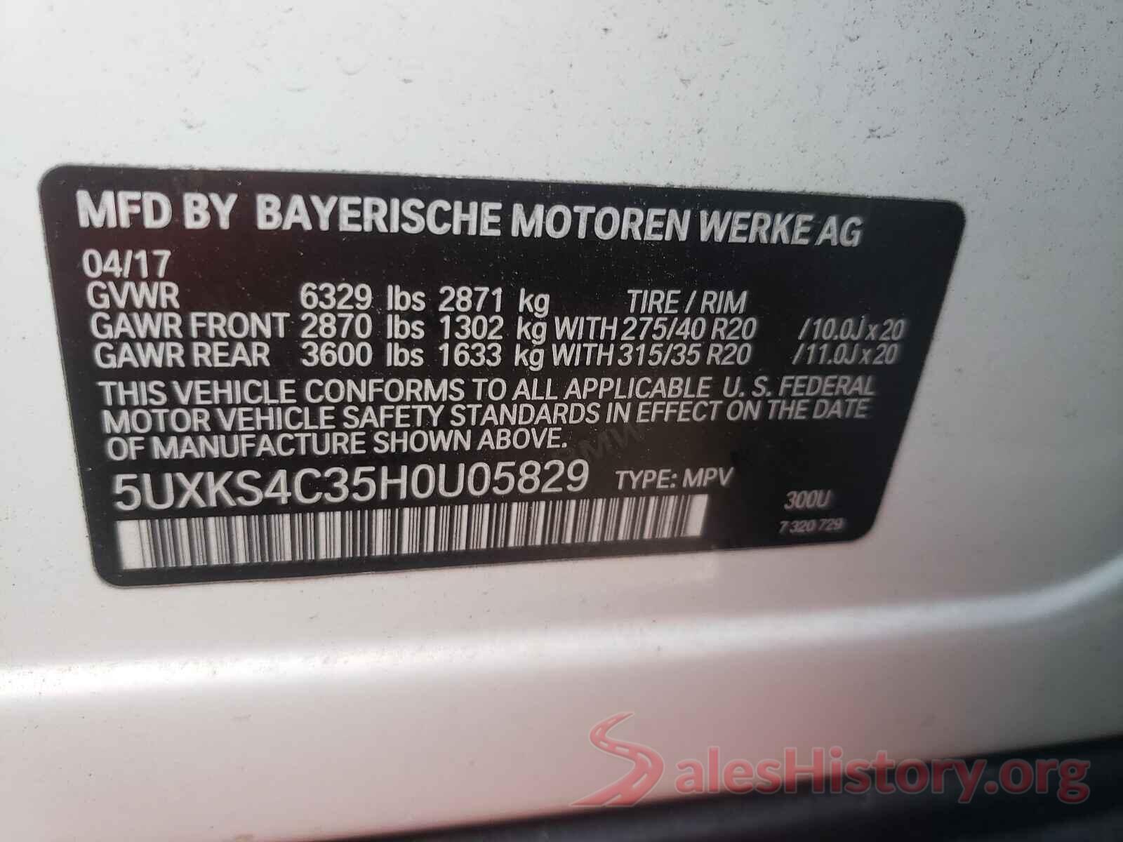 5UXKS4C35H0U05829 2017 BMW X5