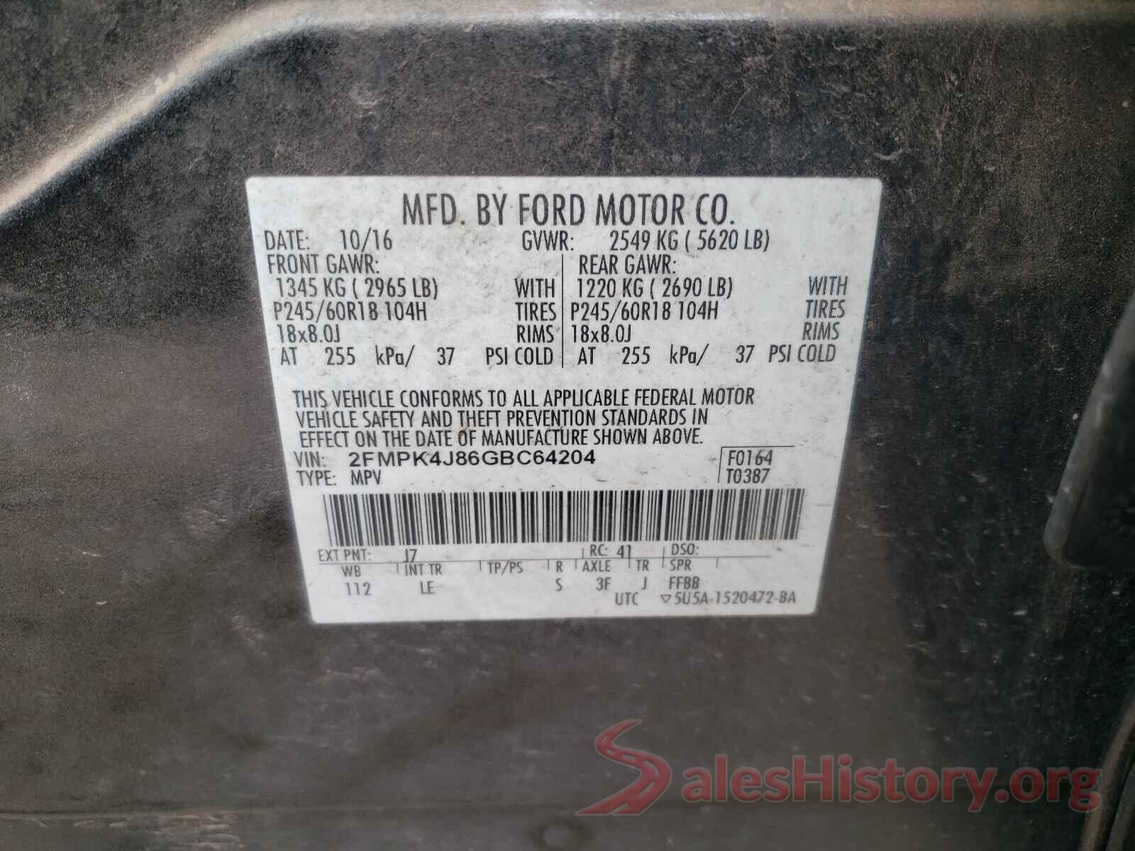 2FMPK4J86GBC64204 2016 FORD EDGE